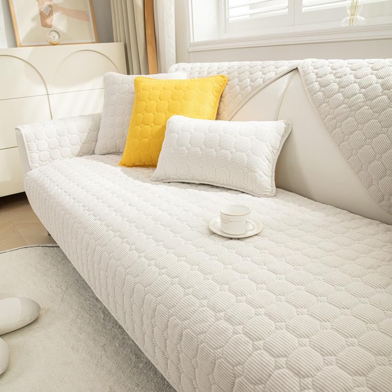 Photo 1 of JIAN YA NA Sectional Couch Cover, Corduroy Sofa Slipcover for Pets and Kids, Anti-Slip Washable Furniture Protector for 3-Cushion Couch, Loveseat, Recliner, L-Shaped Sofa, Armrest & Backrest (1 Piece)