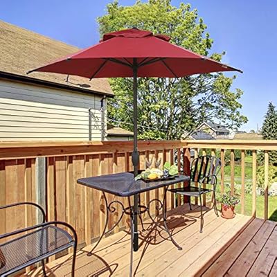 Amazon Com Abba Patio 7 5ft Patio Umbrella Outdoor Umbrella Patio Market Table Umbrella With Push Button Tilt And Crank For Garden Lawn Deck Backyard Pool Beige Garden Outdoor