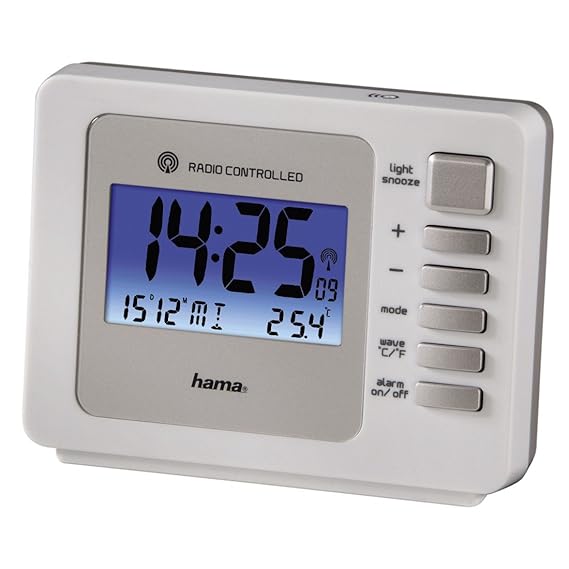 Hama DCF Funkwecker Fashion Plus (zwei Weckzeiten, Bewegungssensor, automatische Zeitumstellung, blaue LED Hintergrundbeleuch