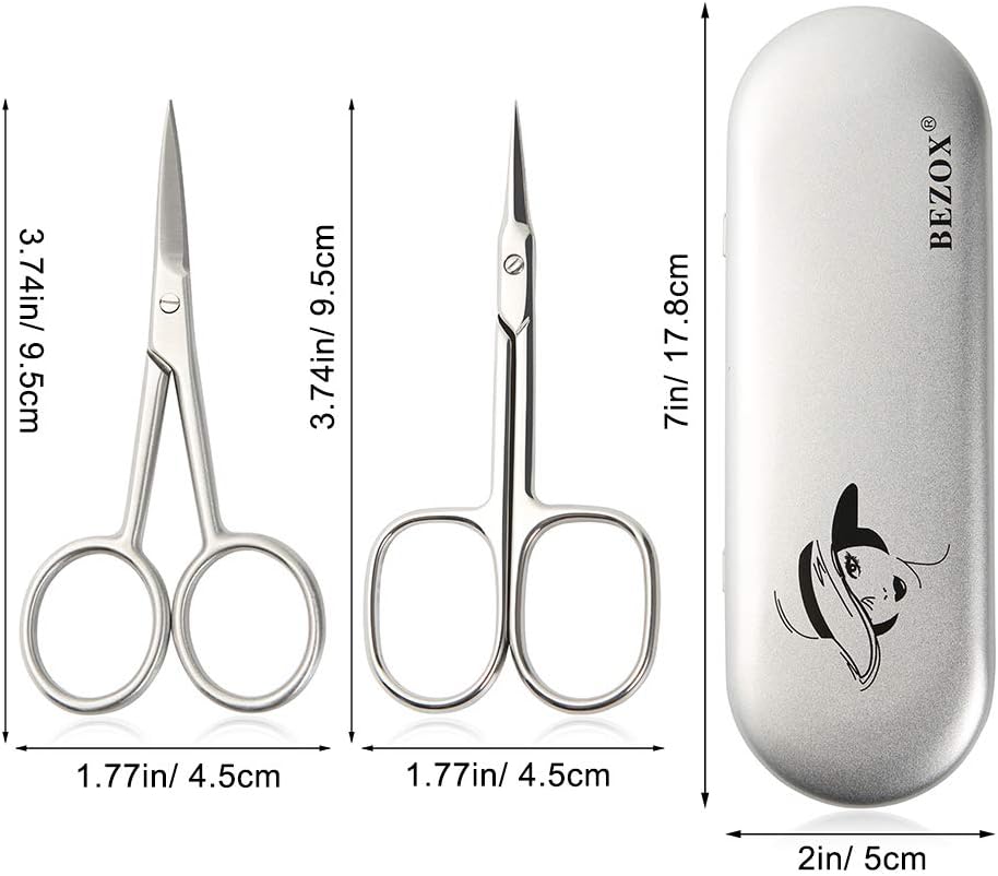 BEZOX Small Scissors 2 PCS Set - Nail Cuticle Scissors/Manicure Scissors Kit - Straight and Curved Blade Scissor for Beard/Mustache, Nose Hair, Ear Hair, Eyebrow and Eyelashes Cutting: Home Improvement