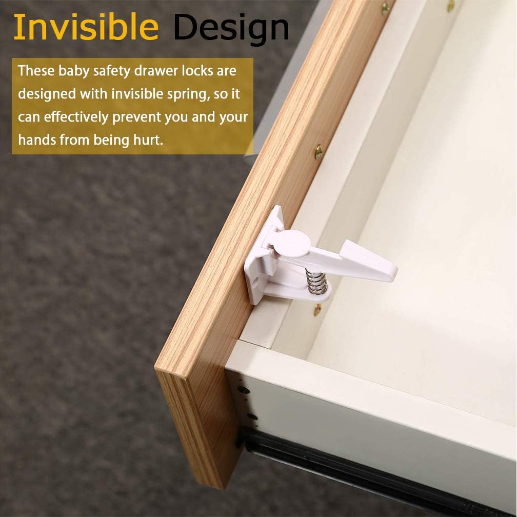 12 Pack Child Safety Cupboard Locks, ALBOYI Baby Proof Safety Invisible Drawer Latches with Strong Adhesive - Image 5