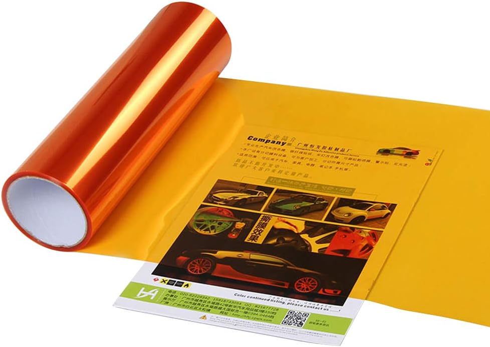 Blackr Car Light Sticker, Vinyl Film Sheet Self Adhesive Car Smoke Fog Light Taillight Headlight Tint Sticker Orange 30x60cm
