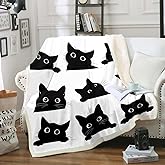 Feelyou Black Cat Fuzzy Blanket for Kids Toddler Cute Pet Cats Fleece Throw Kawaii Super Soft Cozy Animal Sherpa Blanket 50