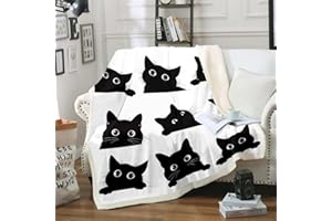 Feelyou Black Cat Fuzzy Blanket for Kids Toddler Cute Pet Cats Fleece Throw Blanket Kawaii Kitten Plush Blanket and Throws Su