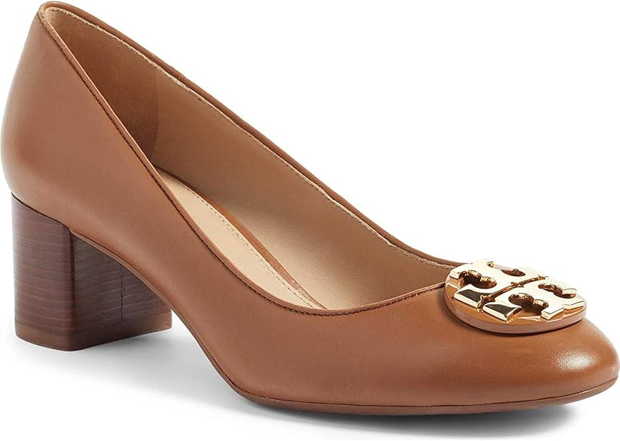 Amazon.com | Tory Burch Womens Janey 50 mm Pump Calf Leather Royal Tan | Pumps