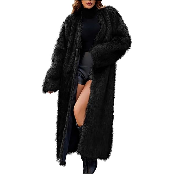 XUNRYAN Women's Faux Fur Coat Winter Warm Jackets Maxi Long Shaggy