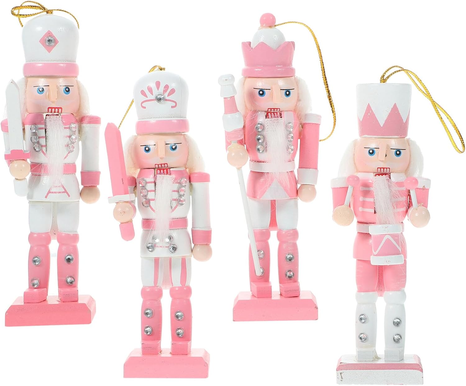 Nutcrackers - GANAZONO 4pcs Mini Christmas Hanging Wooden Nutcracker Ornaments Christmas King Soldier Figures for Tree Ornament 12cm