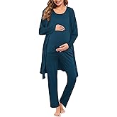 SWOMOG Maternity Nursing Robe Set 3 PCS Women Postpartum Pajamas Breastfeeding Labor Delivery Hospital Pregnancy Pjs