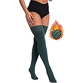 DancMolly Fleece Lined Thigh High Stockings Stay Up Warm Opaque Winter Tights Thermal Lace Top Fleece 8 Colors