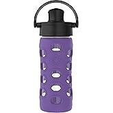 Lifefactory 12-Ounce Glass Water Bottle with Active Flip Cap and Protective Silicone Sleeve, Iris