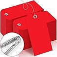100 Pieces 6 1/4" x 3 1/8" Red Plastic Tags with Wires Waterproof Shipping Tags with Wire Shop Cardstock Blank Hang Tags Colored with Wire for Gift Equipment Identification Inventory Control (100)