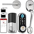 Keyless Entry Door Lock Handle: SMONET Smart Front Door Lock Set Alexa Deadbolt Locks with Handle Bluetooth Electronic Digital Keypad with APP Voice Control Keyfob Auto for Home