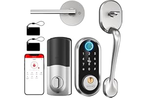 Keyless Entry Door Lock Handle: SMONET Smart Front Door Lock Set Alexa Deadbolt Locks with Handle Bluetooth Electronic Digital Keypad with APP Voice Control Keyfob Auto for Home