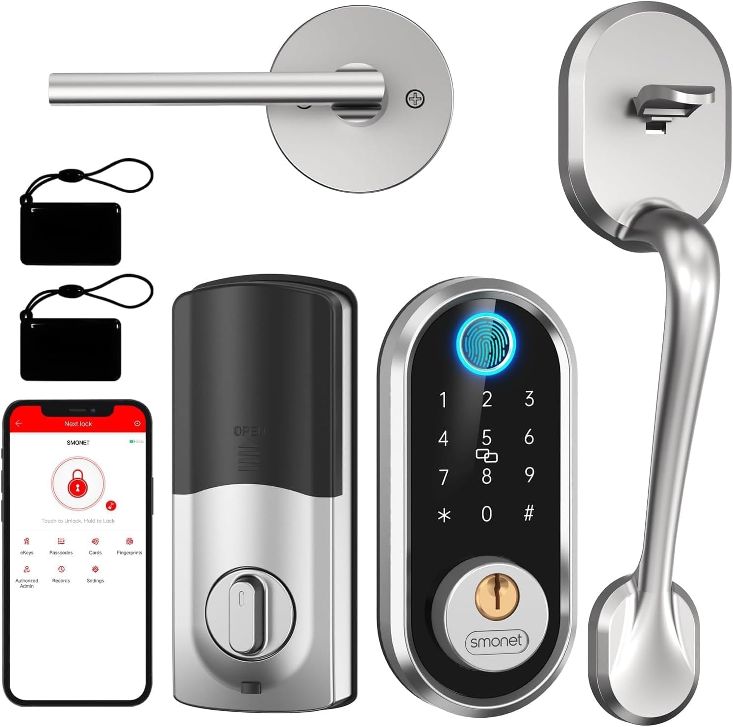 Photo 1 of Keyless Entry Door Lock Handle: SMONET Smart Front Door Lock Set Alexa Deadbolt Locks with Handle Bluetooth Electronic Digital Keypad with APP Voice Control Keyfob Auto for Home