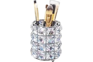 AILA LUGUNU Makeup Brush Holder Organizer Golden Crystal Bling Personalized Gold Comb Brushes Pen Pencil Storage Box Container (Crystal Pot-Sliver)