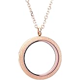 Zysta Silver Round Locket Pendant Necklace 30mm Glossy Stainless Steel Clear Glass Living Memory Floating Charms Stone Storage