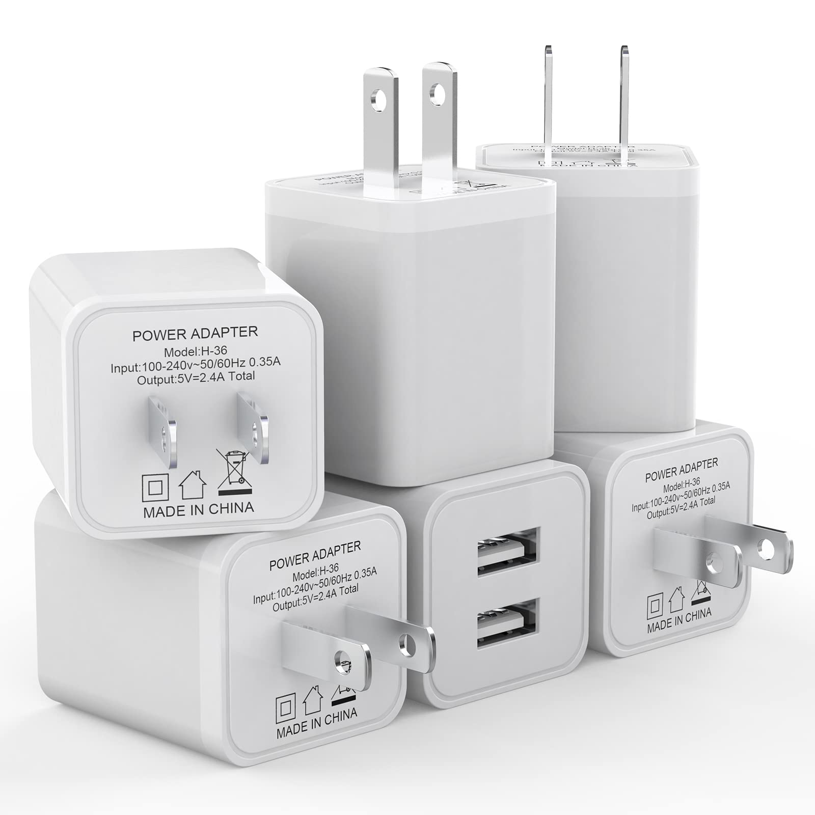 6Pack USB Wall Charger, iGENJUN 2.4A/5V Dual Port USB Cube Power Adapter Charger Plug Block Charging Box Brick for iPhone 16 15 14 13 Pro Max SE XS XR X 8 7 6 6S Plus, LG, Moto, Android Phone