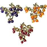 Comidox 3-Piece Alloy & Enamel Cranberry Brooches, Elegant Blue-Green Fruit Design – Fashionable Women’s Accessories