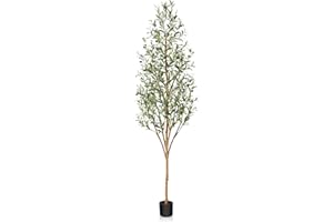 OAKRED Artificial Olive Tree 7ft, Thick Faux Olive Tree for Indoor with Natural Wood Trunk and Lifelike Fruits, Silk Tall Fake Olive Tree for Home Decor Office Living Room, 1Pcs