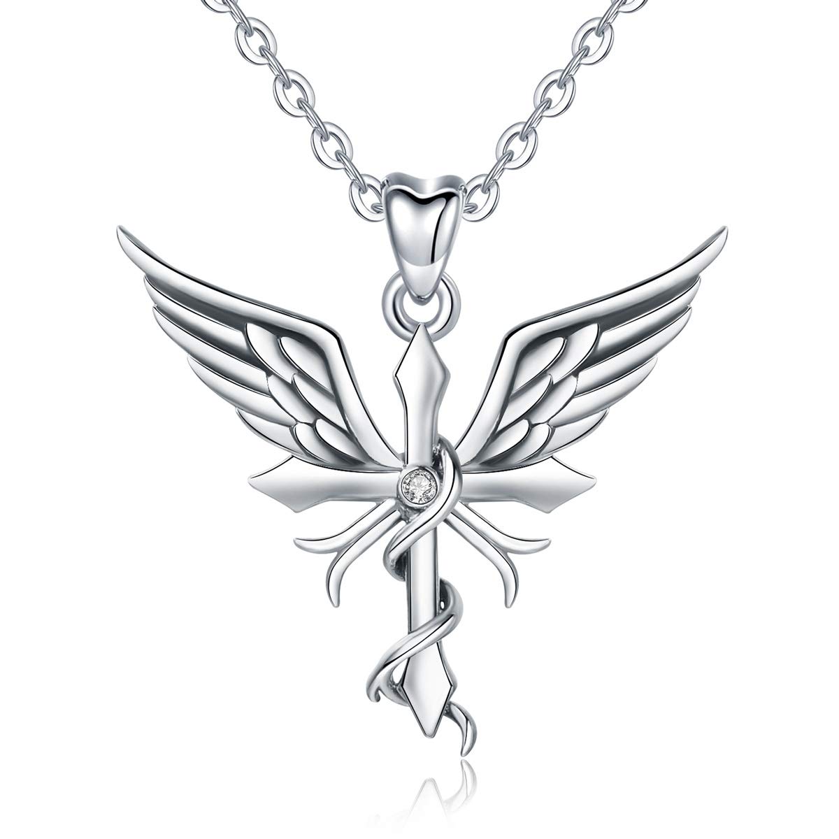 Eusense Sterling Silver Cross Necklace Angel Wings Pendant Protection Jewellery Gift for Women Girls