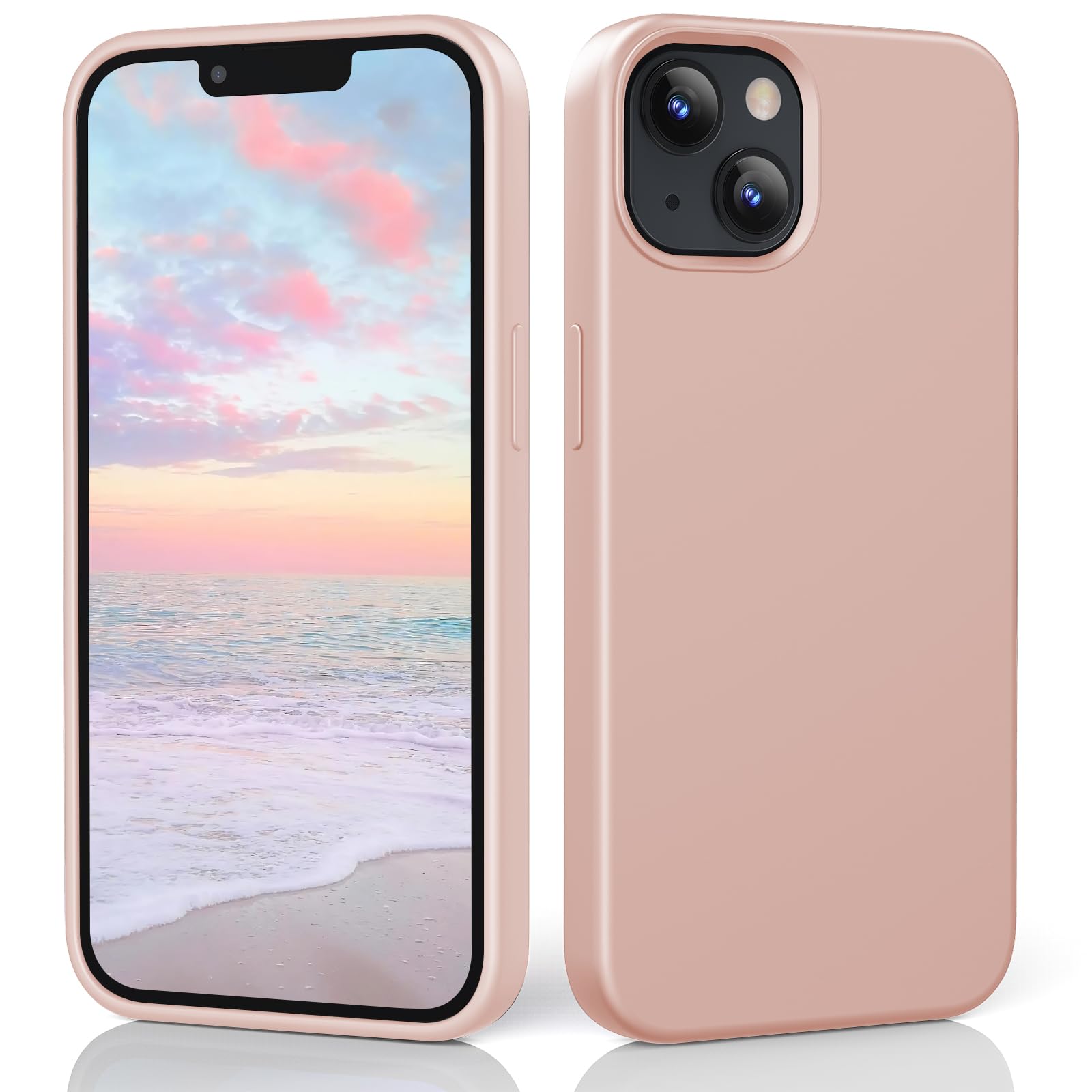 TIIXXE Silicone Case Compatible with iPhone 13 case Soft Ultra Slim Protective Shockproof Liquid Silicone Phone Case,Anti-Scratch Microfiber Lining, 6.1" Sand Powder
