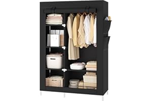 UDEAR Large Capacity Portable Wardrobe, Clothes Organizer Non-Woven Cover, with 6 Storage Shelves and 4 Side Pockets, Suitabl