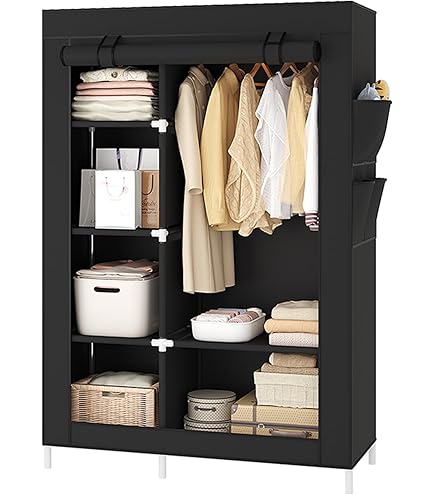 Armoire Portable Organisateur De Vêtements En Tissu Non Tissé Avec 6 Étagères De Rangement 2 Sections Suspendues