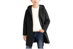 Boys Hooded Trench Coat Kids Single Breasted Wool Dress Coat Winter Warm Windbreaker Overcoat with Pockets