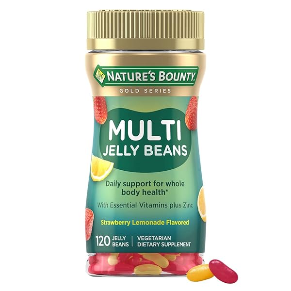 NATURE’S BOUNTY MULTI JELLY BEANS, WITH ZINC, BIOTIN, VITAMINS A, D, E, K, DAILY SUPPORT FOR WHOLE BODY HEALTH, STRAWBERRY-LEMONADE FLAVOR, 120 COUNT