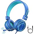 iClever HS21 Kids Headphones with Microphone for Virtual School- Rotatable Extendable Mic - 94 dB Volume-Safe Headphones for Kids, Wired Foldable Kid Gaming Headset for PS4/Xbox One/Switch/PC/Tablet