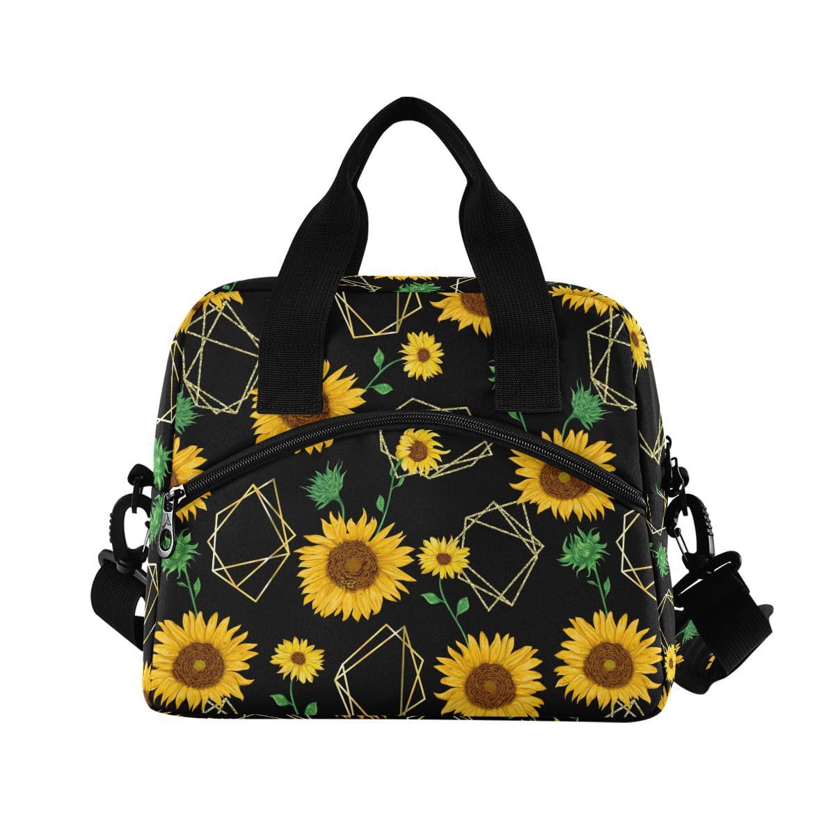 ALAZA Lunch Bags for Women Girls Boys, Flower Sunflowers Insulated Lunch Box with Shoulder Straps and Handle, Crossbody Tote Lunch Bag for School Office