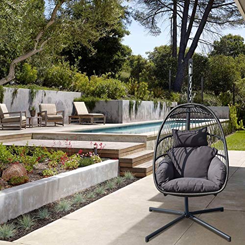 Homgrace Hanging Basket Egg Chair, Detachable Wicker Hanging Swing Chair with Cushion Stand … (Model 3)