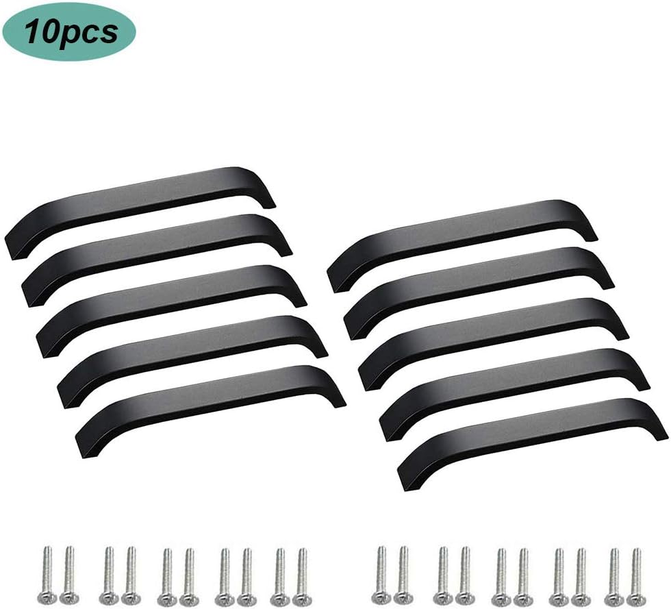 Youkap 10pcs Cabinet Door Handle, Cabinet Bow Pull for Cupboard Drawer Wardrobe of Kitchen Bedroom Furniture, Hole Centres: 160mm/6.29", Aluminum Alloy，Black