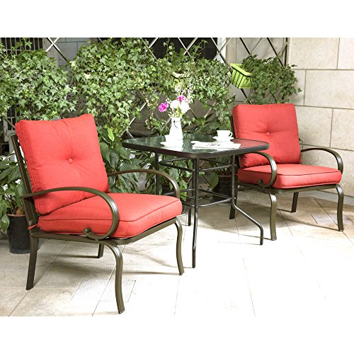 Cloud Mountain Bistro Table Set Outdoor Bistro Set Patio Furniture Set Wrought Iron Bistro Set Tempered Glass Square Table, Brick Red