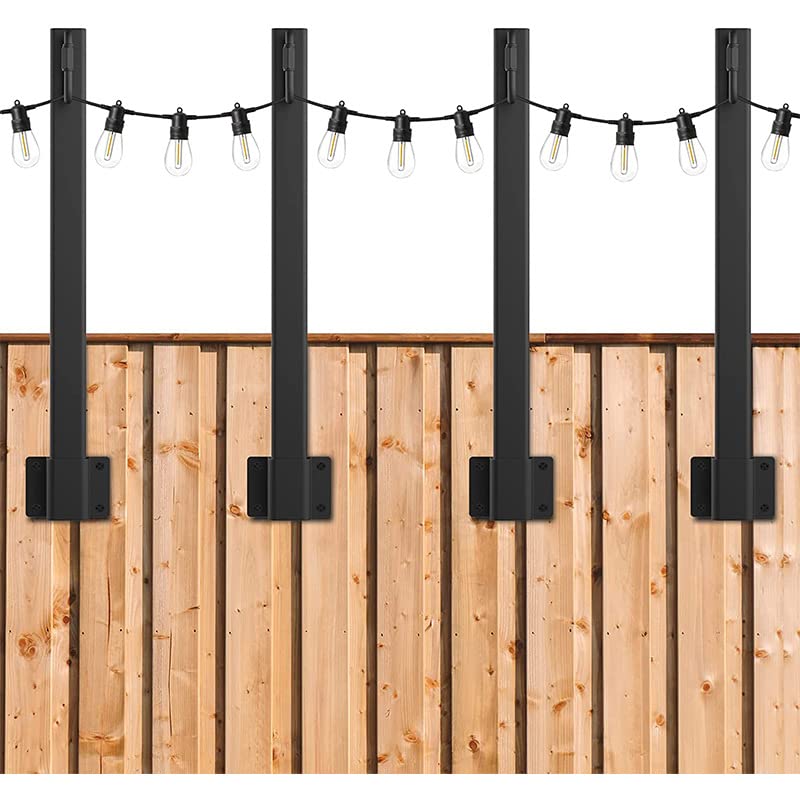 GAESHOW 4Pcs Outdoor String Light Poles, Metal Outside Hanging Lights Poles with Hooks, Festoon Poles for Hanging Decorative Lights Patio Fence Wall Garden