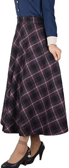 Amazon レモンツリーセブン Lemon Tree7 ウール スカート Aライン エレガント 秋 冬 プレゼント ボトムス ウエストゴム 無地 チェック ボリューム ウール マキシ ロング丈 シルエット スカート スカート 通販