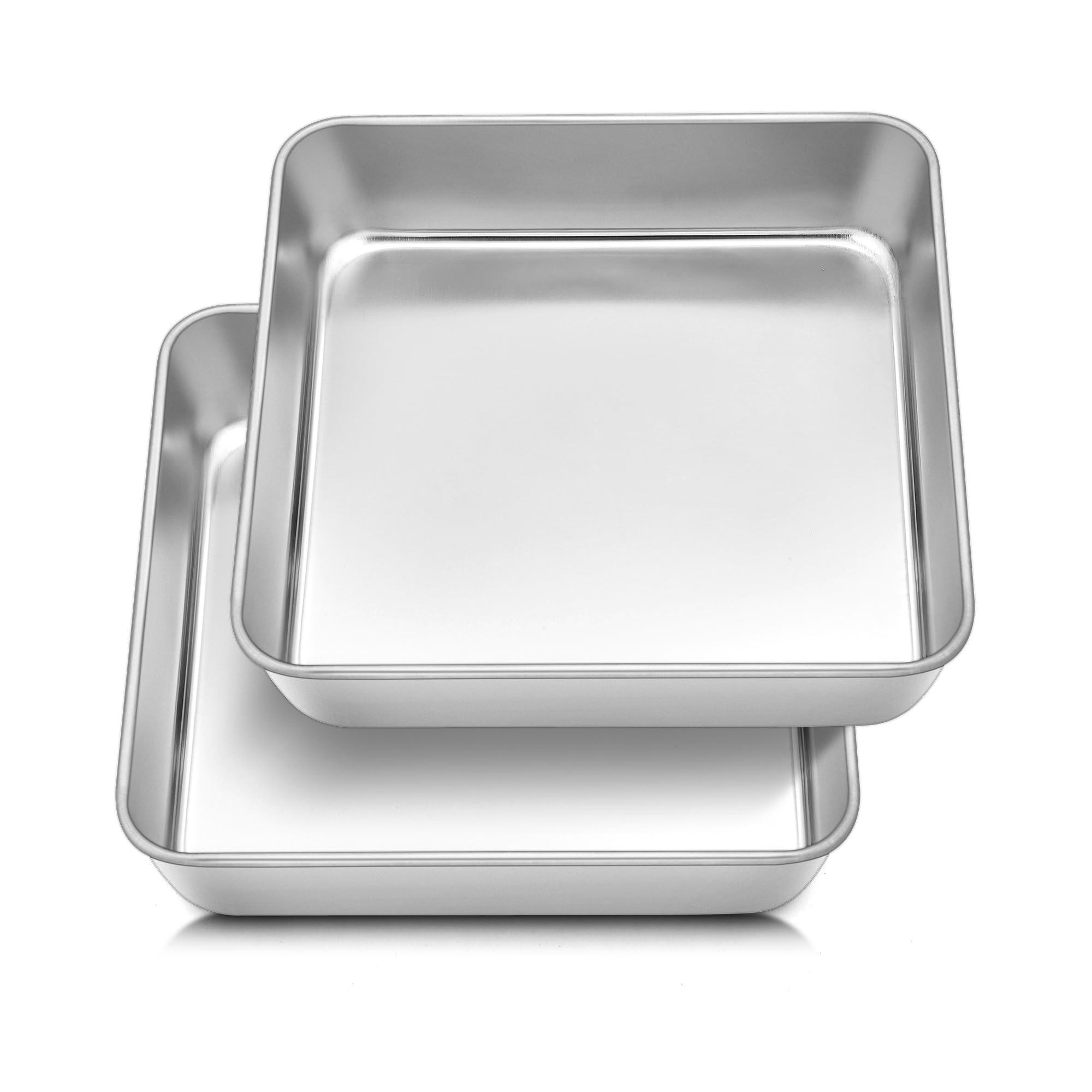 Herogo 9 inch Cake Tin Set of 2, Stainless Steel Square Cake Tin for Baking Roasting, Brownie Pan Tray Set for Wedding, Healthy & Non-Toxic, Brushed Surface, Dishwasher Safe, 23.5cm