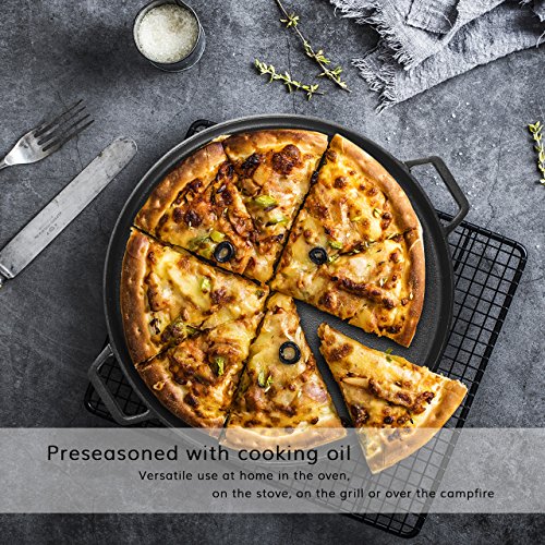 Kookantage Seasoned Cast Iron Baking and Pizza Pan, 14 Inch Nonstick Heavy-Duty Cookware