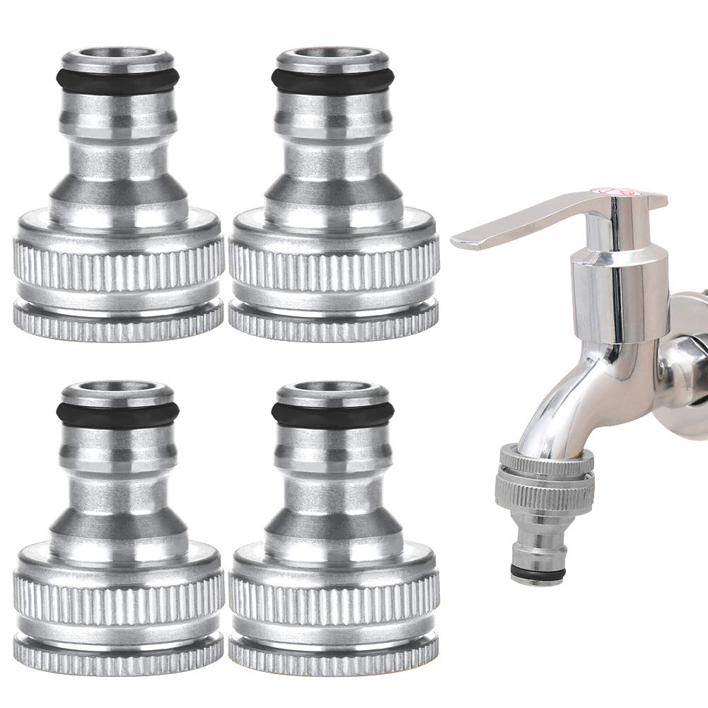 BETOY Tap Connector, 4 Pcs Hose Tap Connector 1/2 and 3/4 for Home Garden Faucet Accessories Silver
