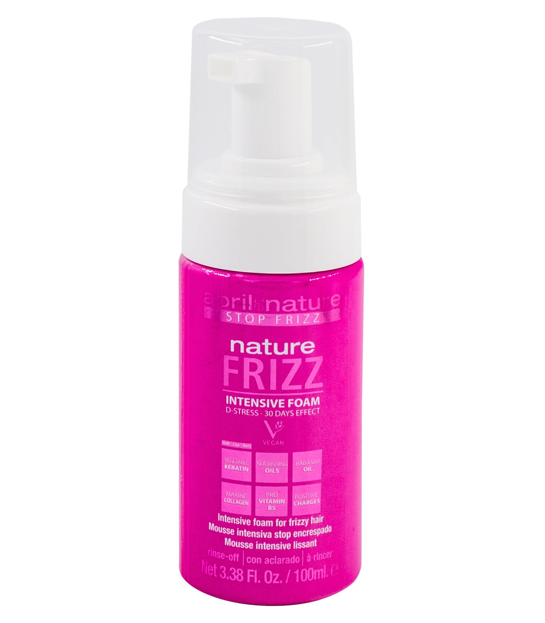 abril et nature - Nature Frizz Hair Mousse - Intensive Smoothing Effect - For Frizzy Hair - Anti-Frizz Foam - Long Lasting 30 Days - Immediate Results - Facilitates Styling - 100 ml