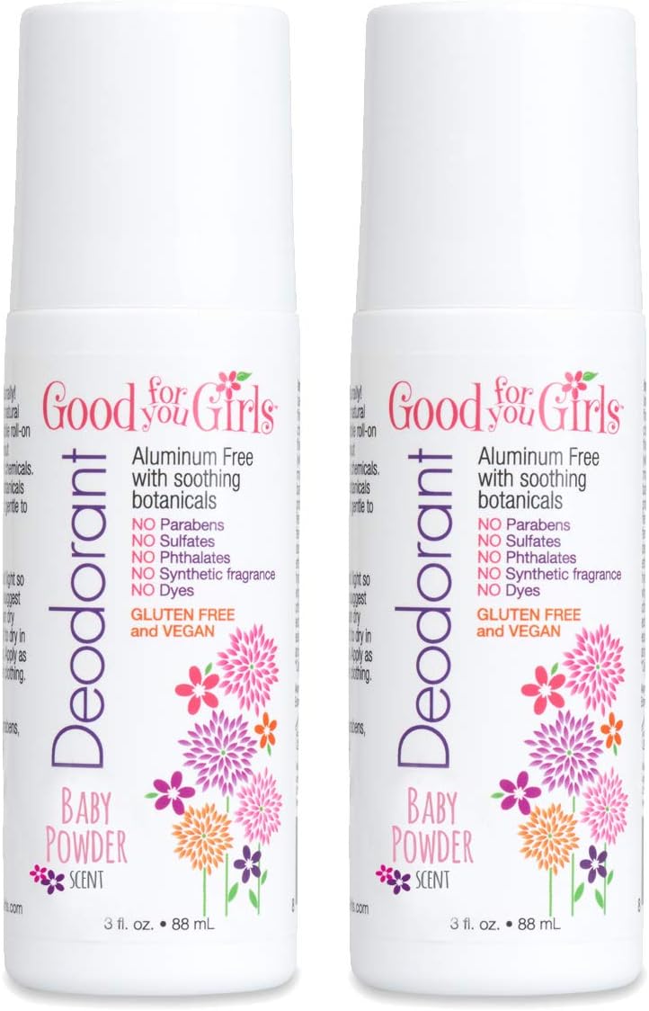 Good For You Girls Aluminum Free Natural Deodorant, Kids, Teens, Vegan, Gluten Free, 3 fl. oz (Baby Powder, Double)