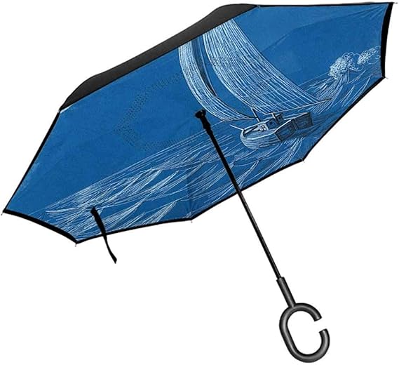 Sailboat Nautical Reversible Umbrella Night Sea View Sail