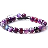 UFEEL Massive Bead Natural Crystal Healing Bracelet,8mm Round Beads Stones Handmade Adjustable Yoga Beads Bracelets Jewelry for Women Men Chakra Reiki Stone Bracelets Christmas Day Gift (1 Pc)