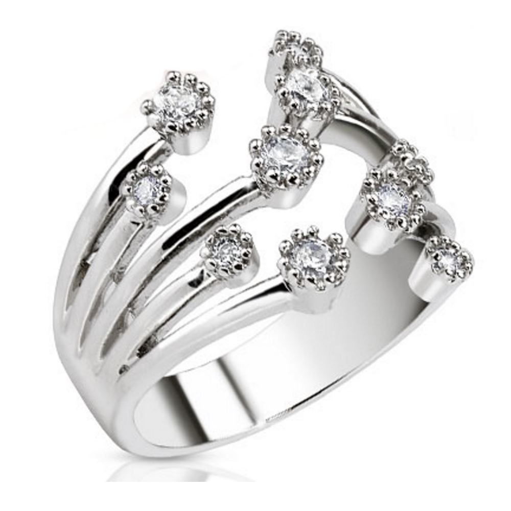 Bungsa® centre ring cubic zirconia crystal fountain multi-crystal rhodium platinum plated toe ring for women (toe-ring foot jewellery foot ring toe ring nail ring middle ring nail ring bendable adjustable)