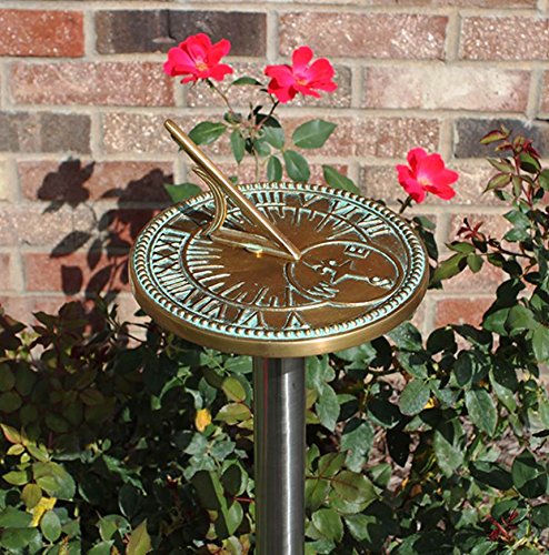 Rome Industries 2310 Roman Sundial, Solid Brass with Light Verdi Highlights, 8-Inch Diameter