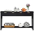 kinbor Long Console Table - 2-Tier Narrow Sofa Table with Open Shelf & 4 Drawers, Modern Narrow Console Table Entryway Table with Storage for Entryway Living Room Bedroom Kitchen, Black