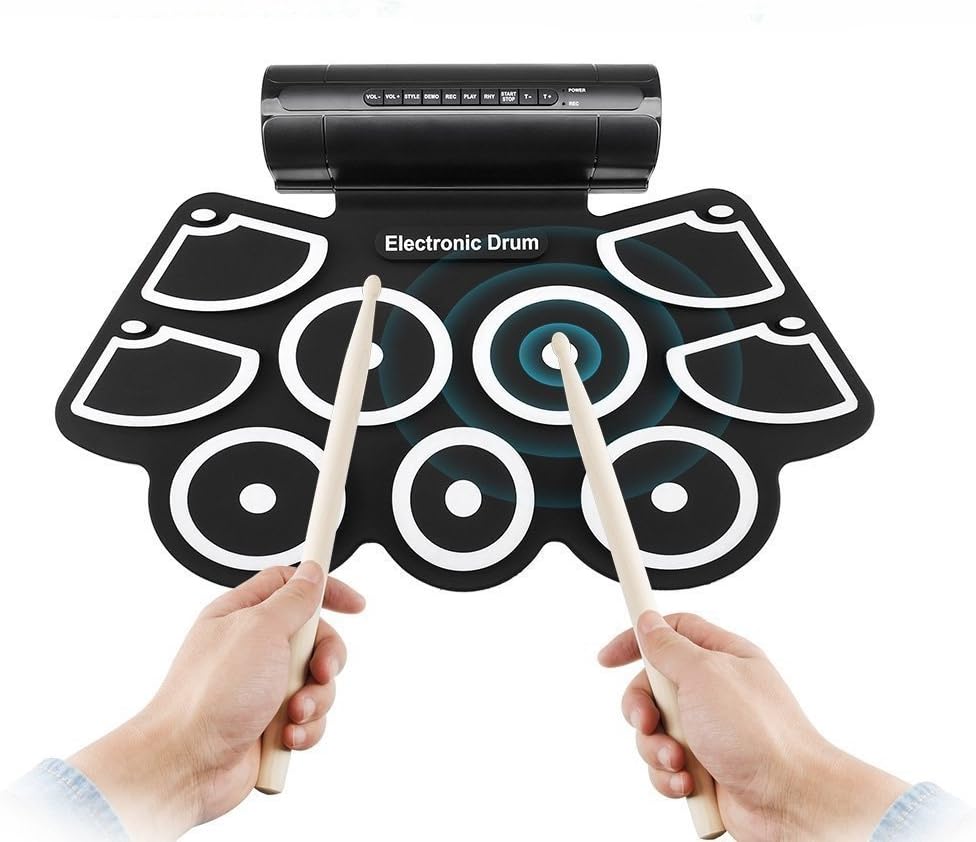 Ruibo Sike Portable Electronic Drum Kit Set with Speaker - MIDI Interfaced 9 Pad Drum Kit Electronic Music Entertainment Practice with Foot Pedal,Drum Sticks