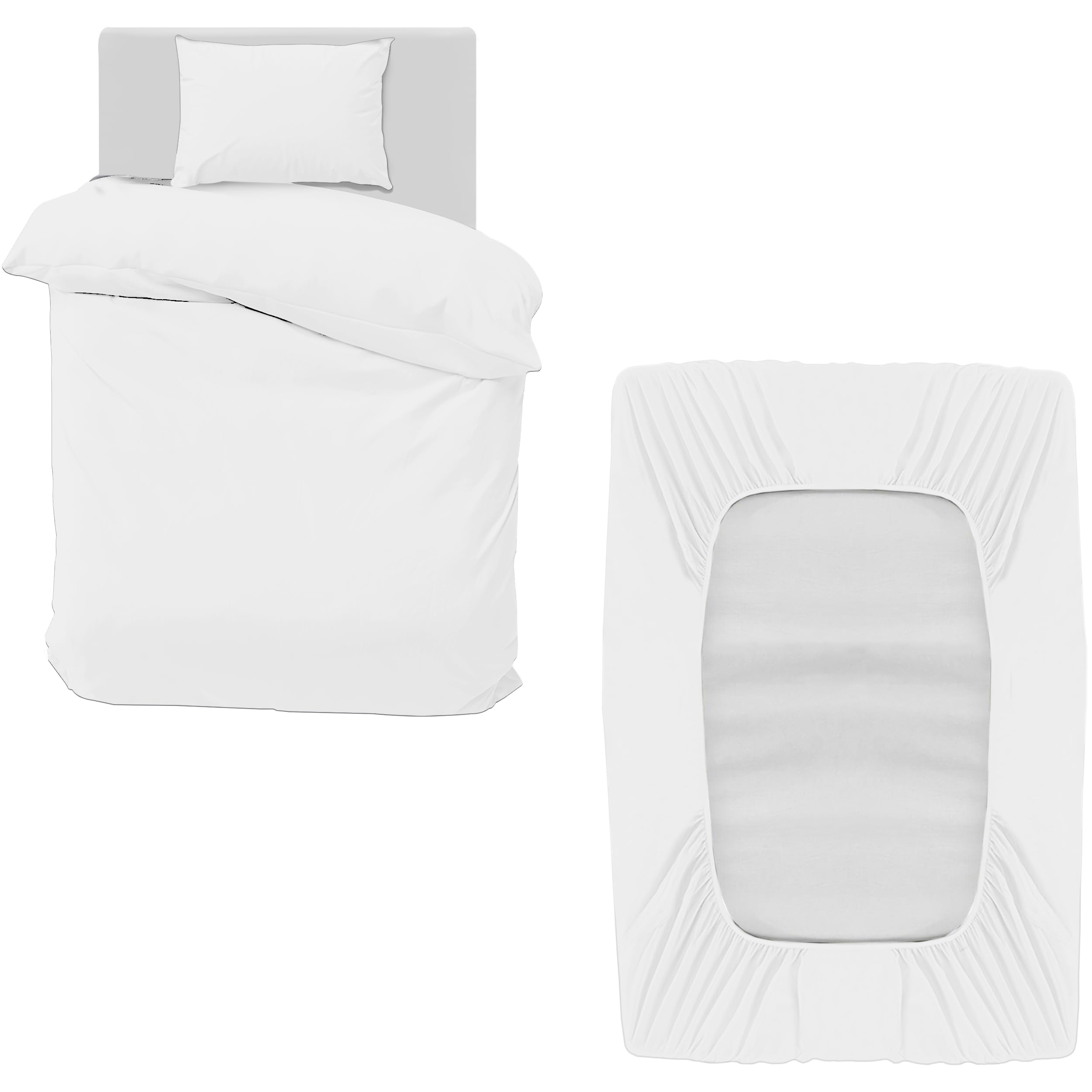 MOONLIGHT20015 Single Bedding Set 3 Piece Duvet Cover Fitted Sheet with Pillow case Soft Brushed Microfiber Duvet Cover sets White