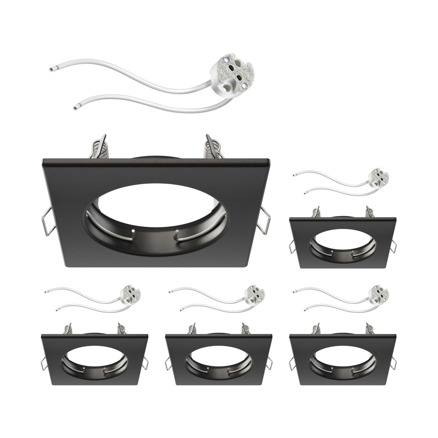 ledscom.de 5 Pieces Ceiling recessed Frame RIR recessed Frame Black matt Angular (LED/Halogen/MR16/50mm) incl. GU5.3 Socket — image 1