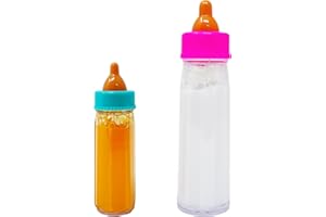 4E's Novelty 2 Pack Baby Doll Bottles Accessories, Magic Doll Disappearing Milk and Juice - Baby Doll Accessories Toys for Kids Toddlers, Stocking Stuffers for Little Girls Ages 3 4 5 6 7
